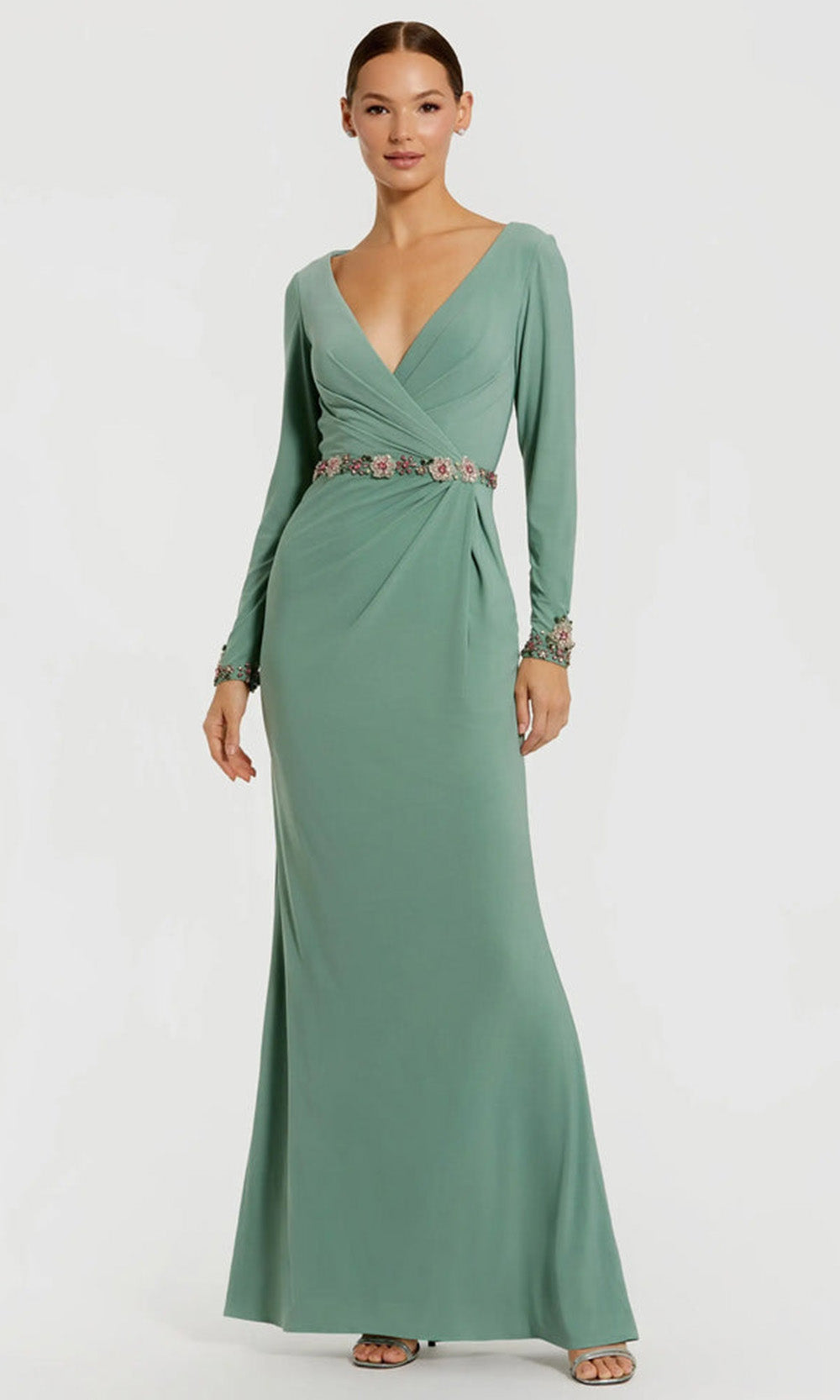 Ieena Duggal 55784 - Long Sleeve Elegant Formal Dress Mother of the Bride Dresses in Green
