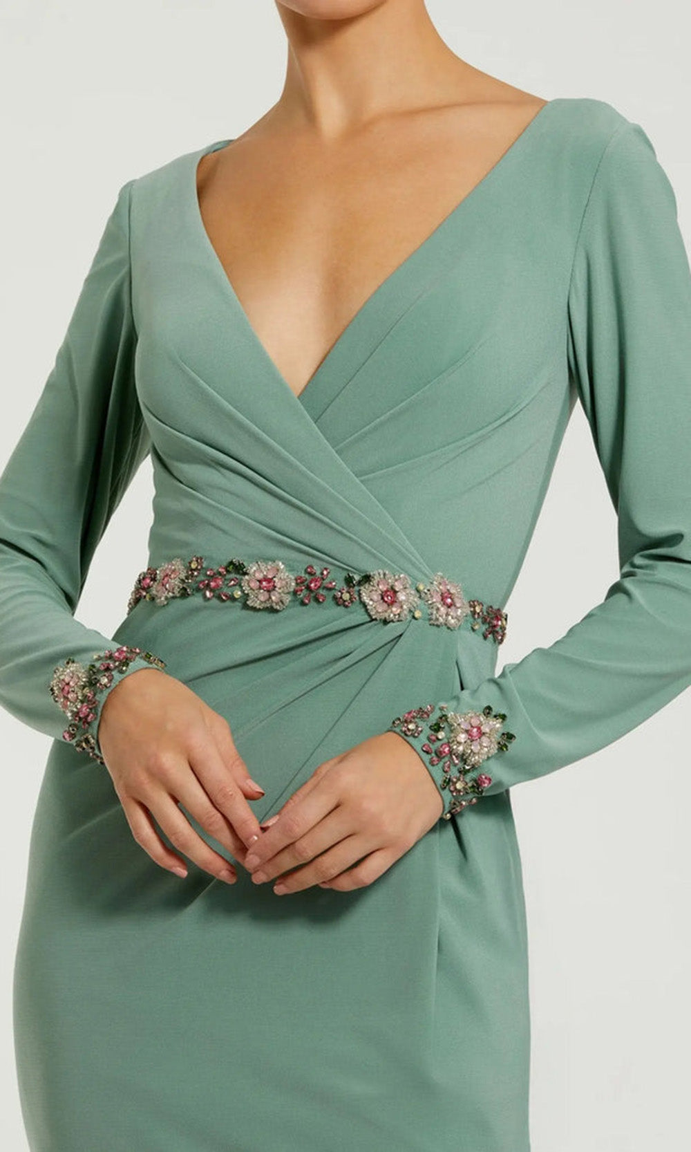 Ieena Duggal 55784 - Long Sleeve Elegant Formal Dress Mother of the Bride Dresses in Green