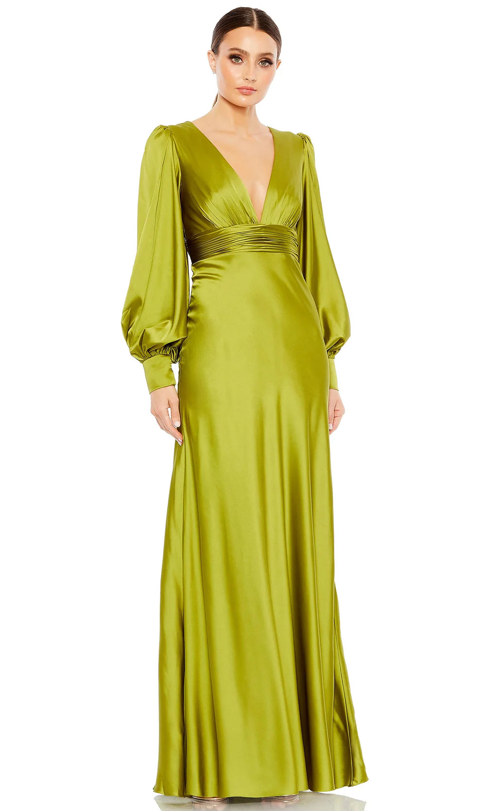 Ieena Duggal 55952 - Bishop Sleeve V-Neck Evening Gown Special Occasion Dresses 0 /Apple Green