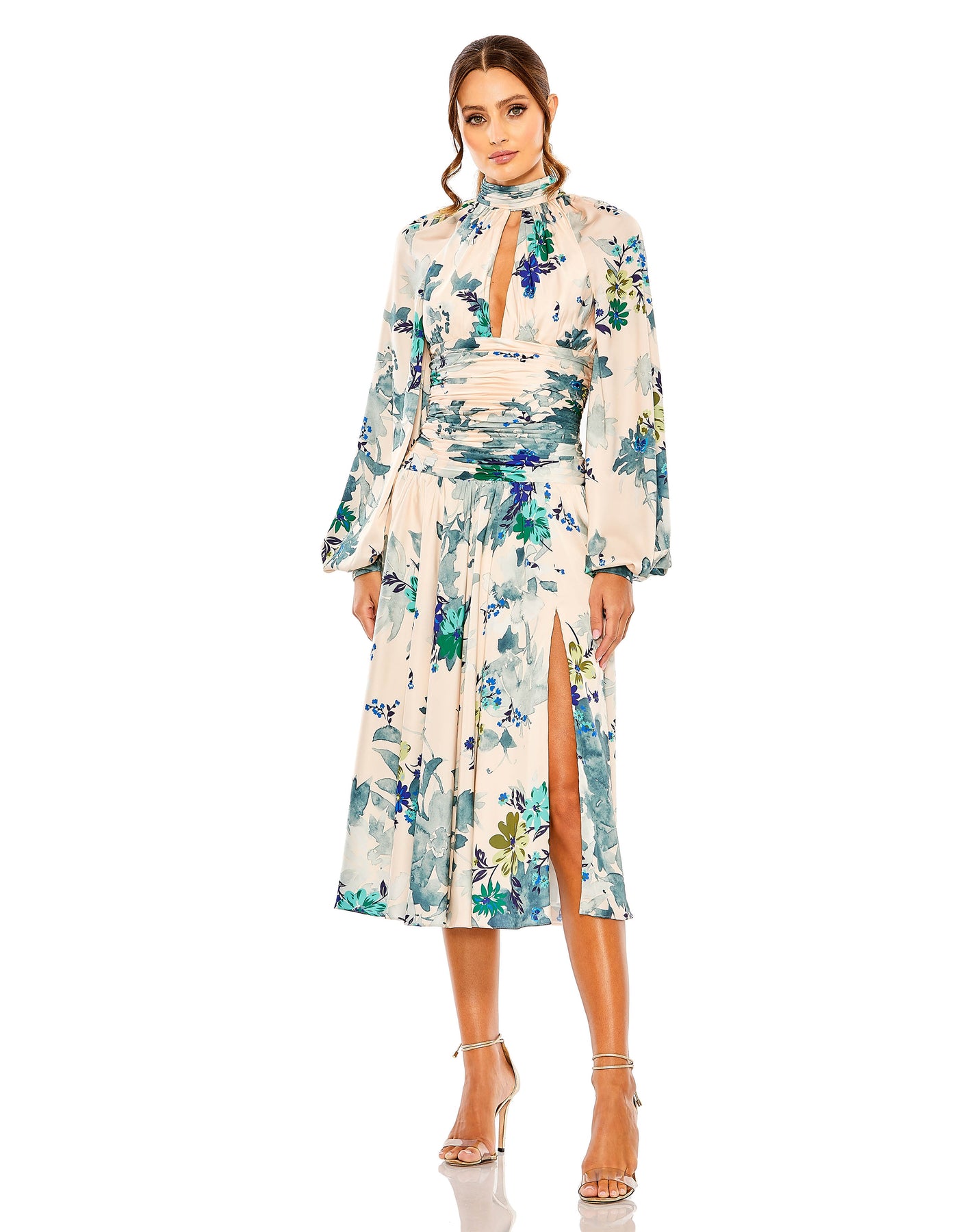 Ieena Duggal 55988 - Long Sleeve Floral Print A-Line Dress