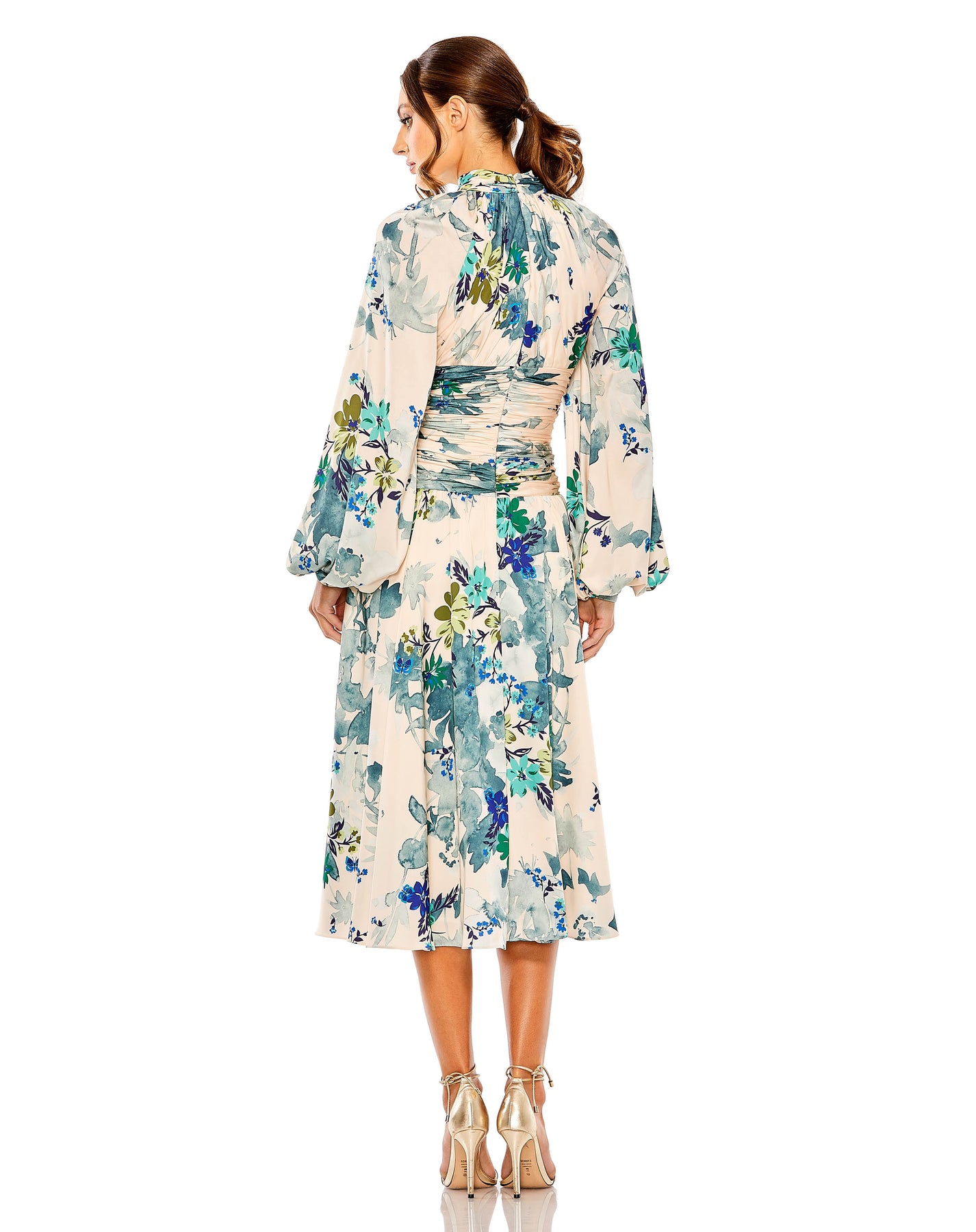 Ieena Duggal 55988 - Long Sleeve Floral Print A-Line Dress