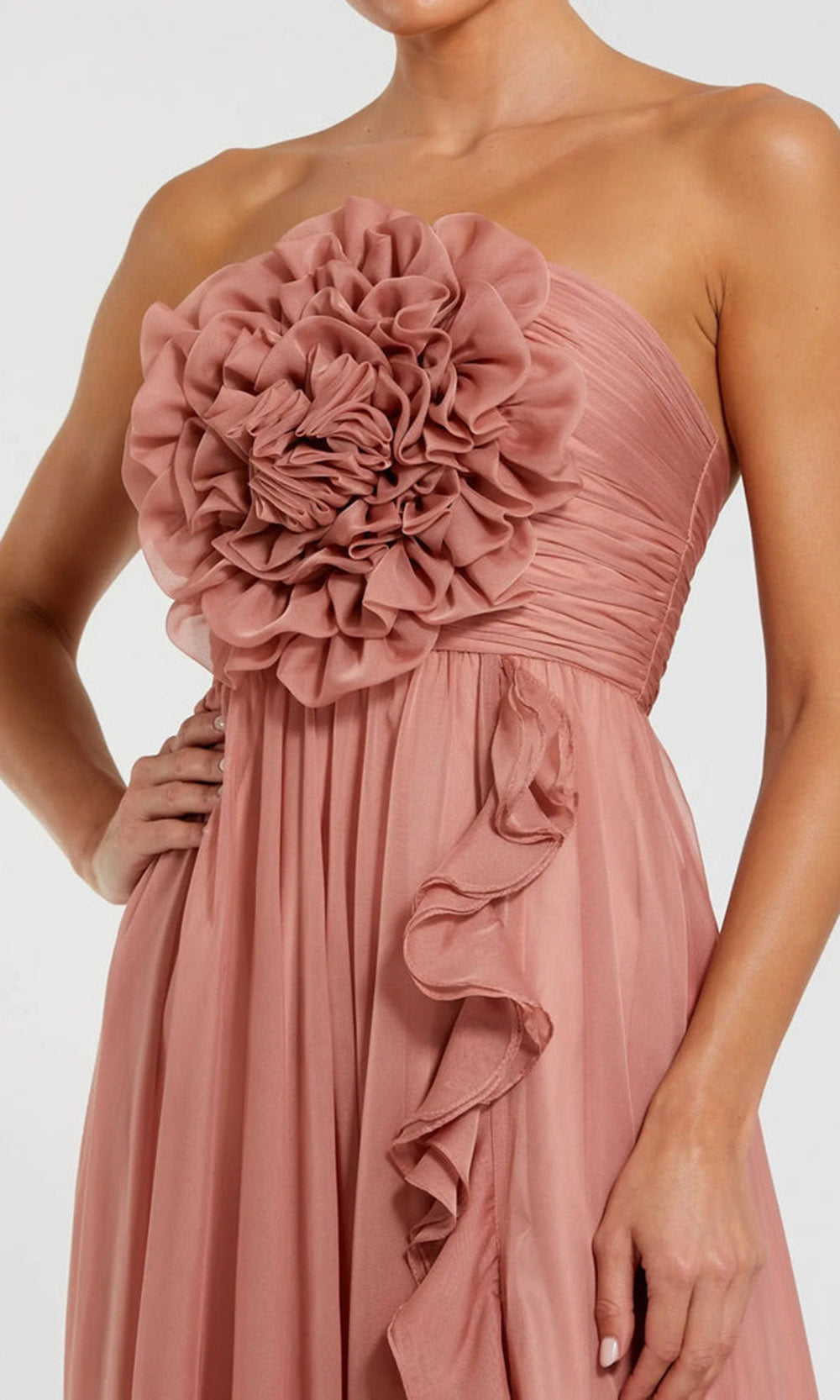 Ieena Duggal 56071 - Statement Floral Ruffle Slit Chiffon Dress Formal Gowns in Rose