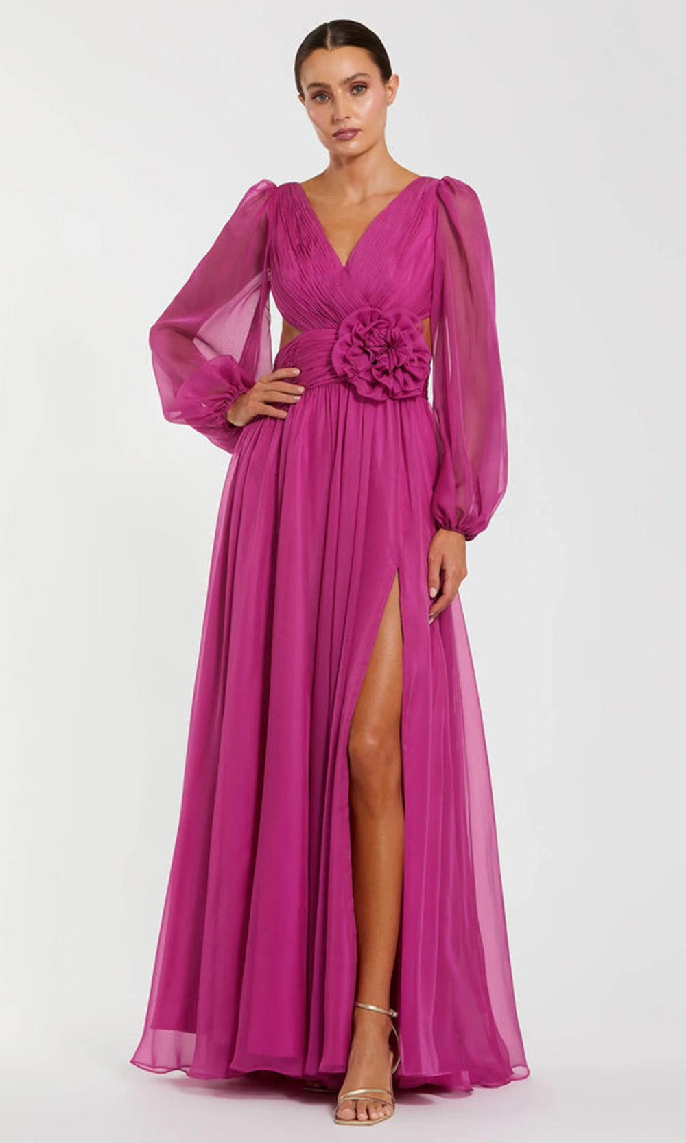 Ieena Duggal 56072 - Long Sleeve Floral Waist Dress Mother of the Bride Dresses in Pink