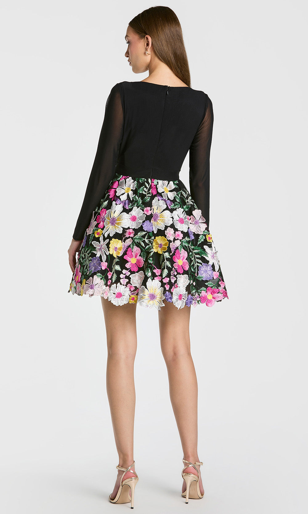 Mac Duggal 56109 - Floral Embroidered Skirt Bateau Cocktail Dress In Black and Multi