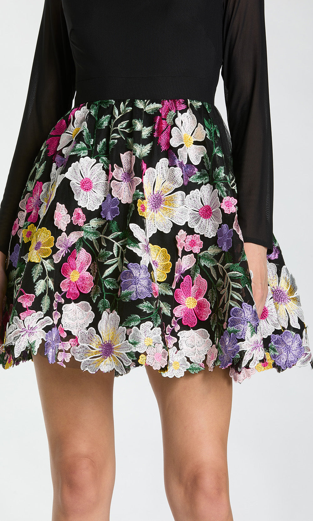Mac Duggal 56109 - Floral Embroidered Skirt Bateau Cocktail Dress In Black and Multi