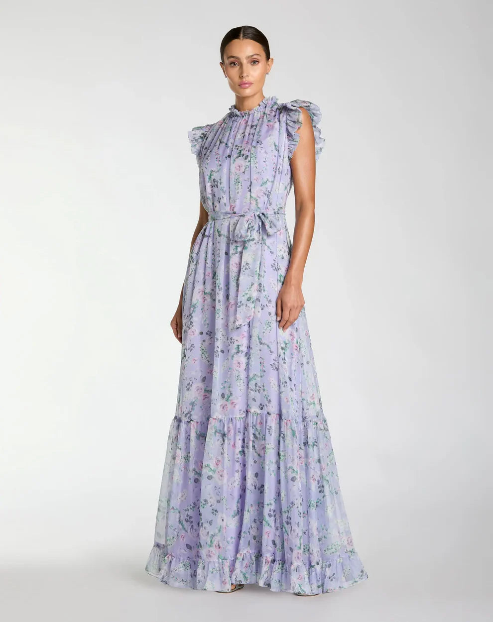 Ieena Duggal 56116 - Short Ruffle Sleeves Mock Neck Prom Gown
