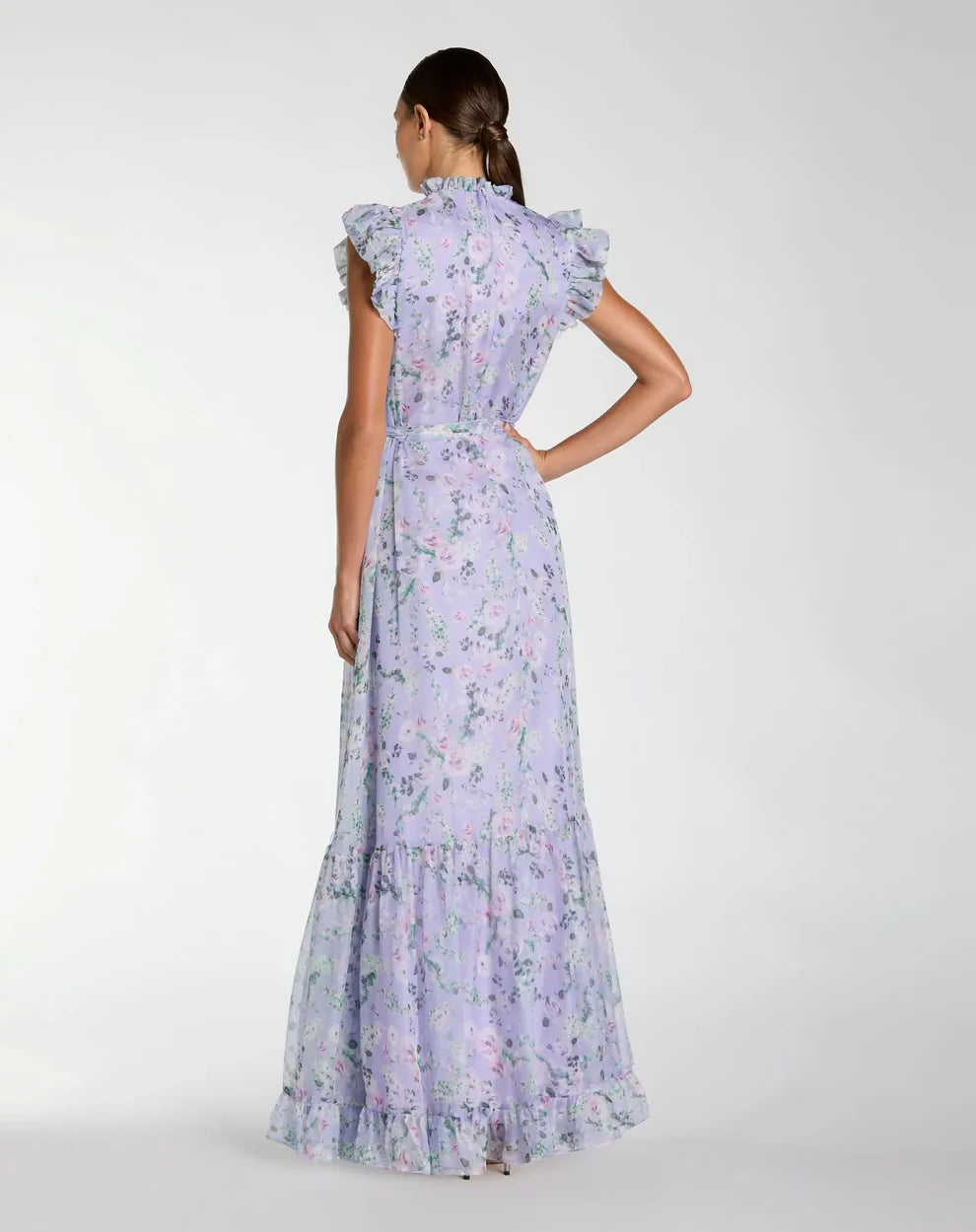 Ieena Duggal 56116 - Short Ruffle Sleeves Mock Neck Prom Gown