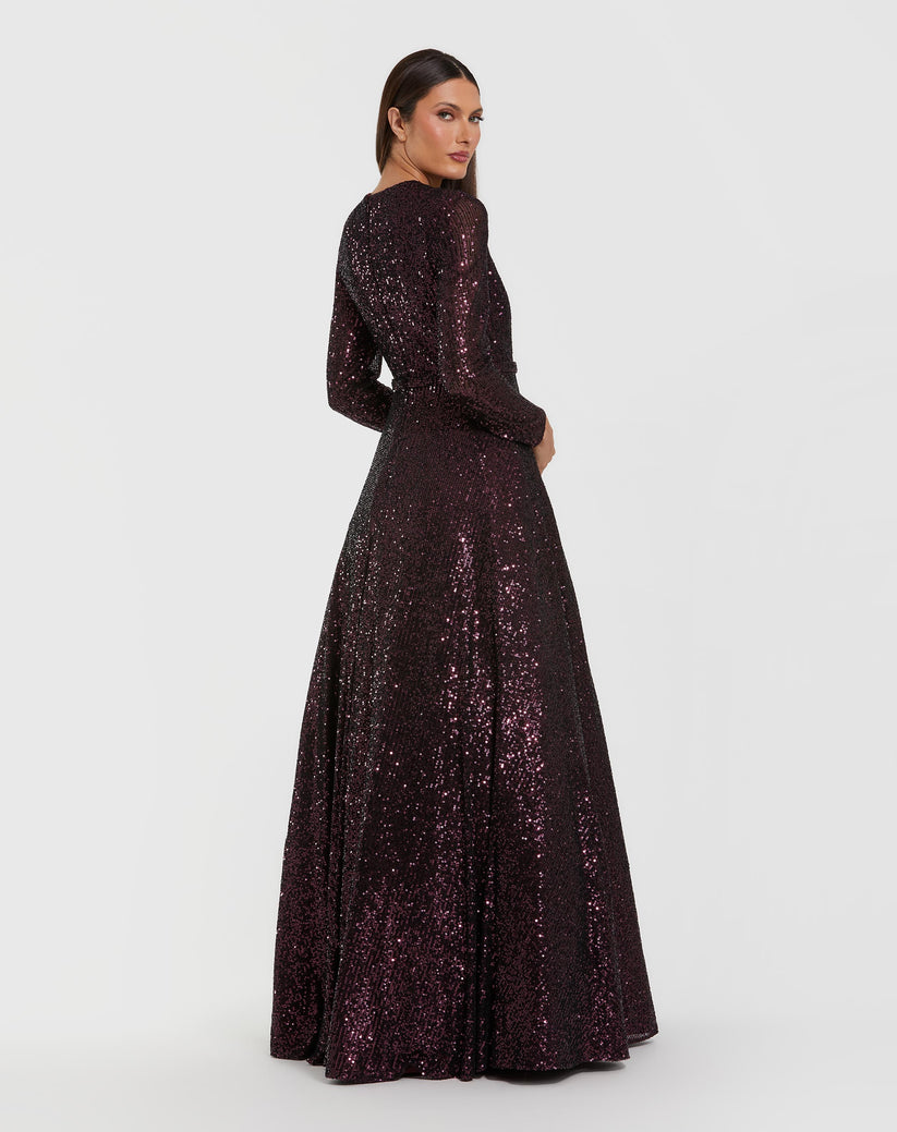 Ieena Duggal 56178 - Sequin Ballgown with 3D Shoulder Accent In Purple