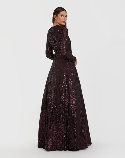 Ieena Duggal 56178 - Sequin Ballgown with 3D Shoulder Accent In Purple