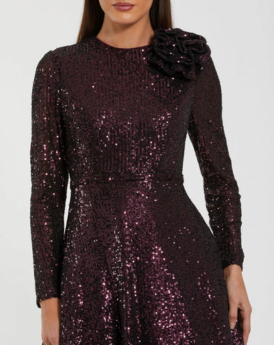 Ieena Duggal 56178 - Sequin Ballgown with 3D Shoulder Accent In Purple