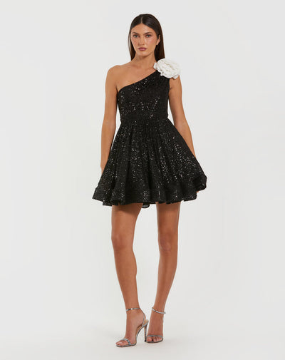 Ieena Duggal 56179 - Sequin One Shoulder Party Dress In Black and White