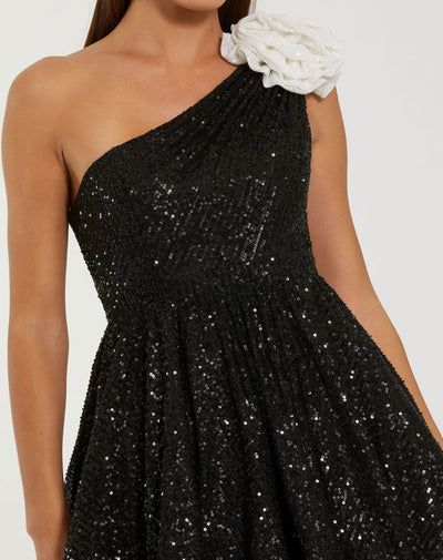 Ieena Duggal 56179 - Sequin One Shoulder Party Dress In Black and White