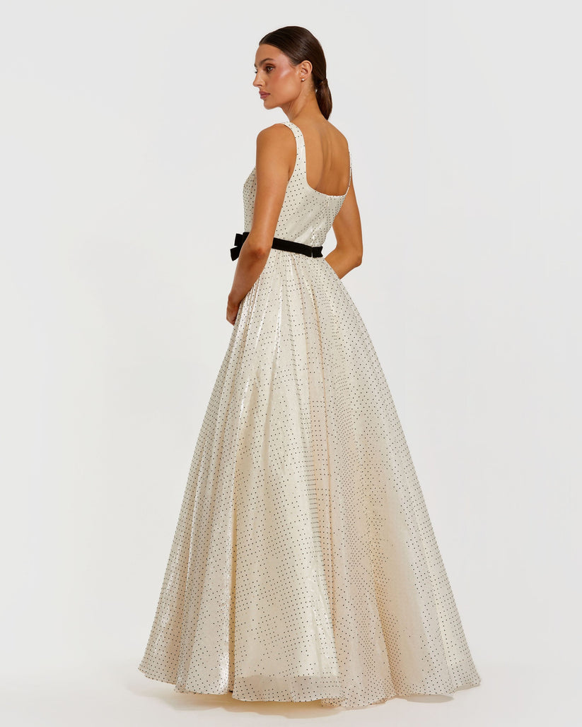 Ieena Duggal 56185 - Sleeveless Square Neck Dress with Polka Dot Formal Gowns in White