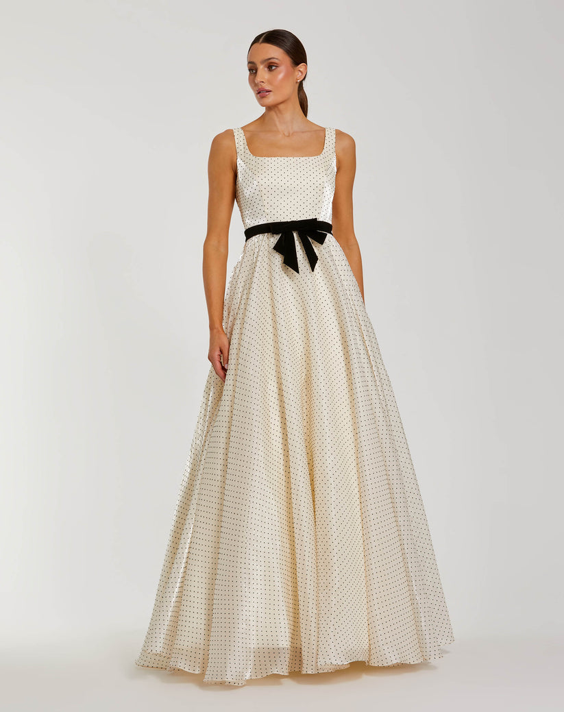 Ieena Duggal 56185 - Sleeveless Square Neck Dress with Polka Dot Formal Gowns in White