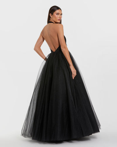 Ieena Duggal 56187 - Plunging Halter Ballgown with Rhinestone Accent In Black