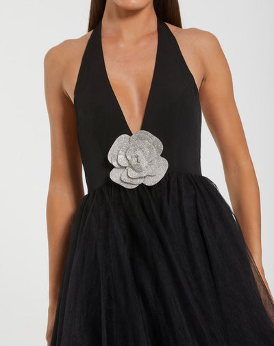Ieena Duggal 56187 - Plunging Halter Ballgown with Rhinestone Accent In Black