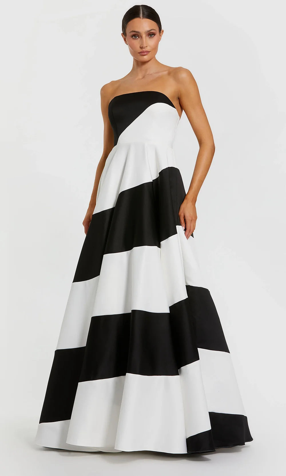 Ieena Duggal 56190 - Stripe Print Straight Neckline Gown Ball Gowns