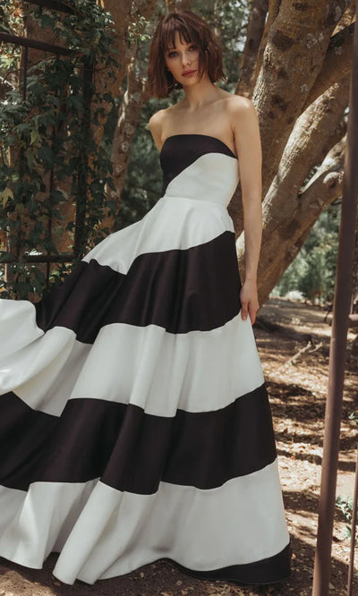 Ieena Duggal 56190 - Stripe Print Straight Neckline Gown Ball Gowns