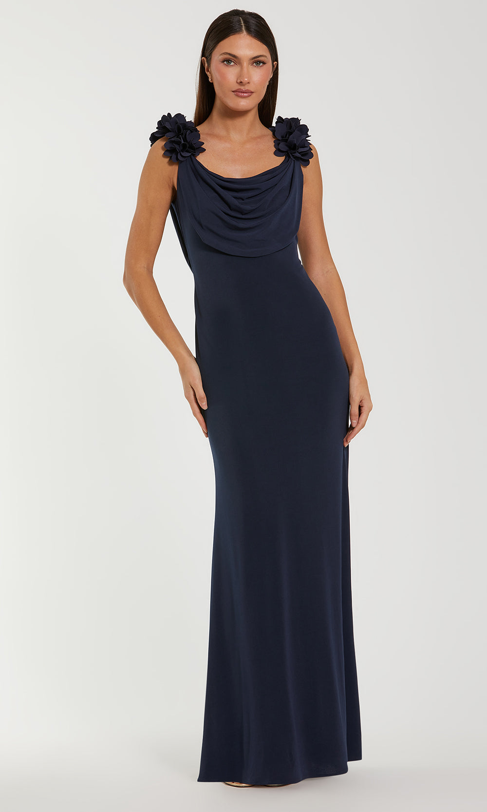 Ieena Duggal 56195 - Elegant Cowl Back Jersey Evening Dress Formal Gowns in Midnight
