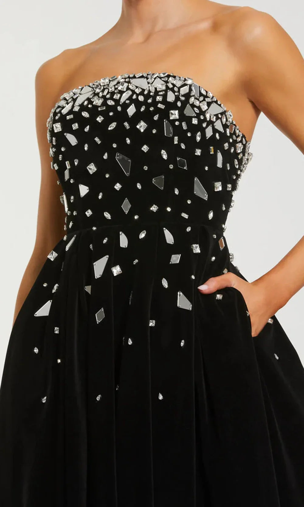 Ieena Duggal 56197 - Strapless Velvet Mirror Detail Dress Homecoming Dresses