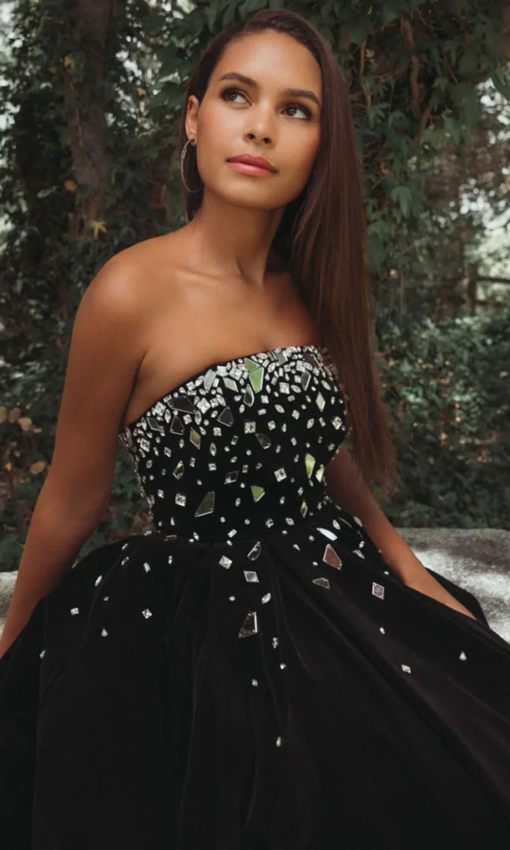 Ieena Duggal 56197 - Strapless Velvet Mirror Detail Dress Homecoming Dresses