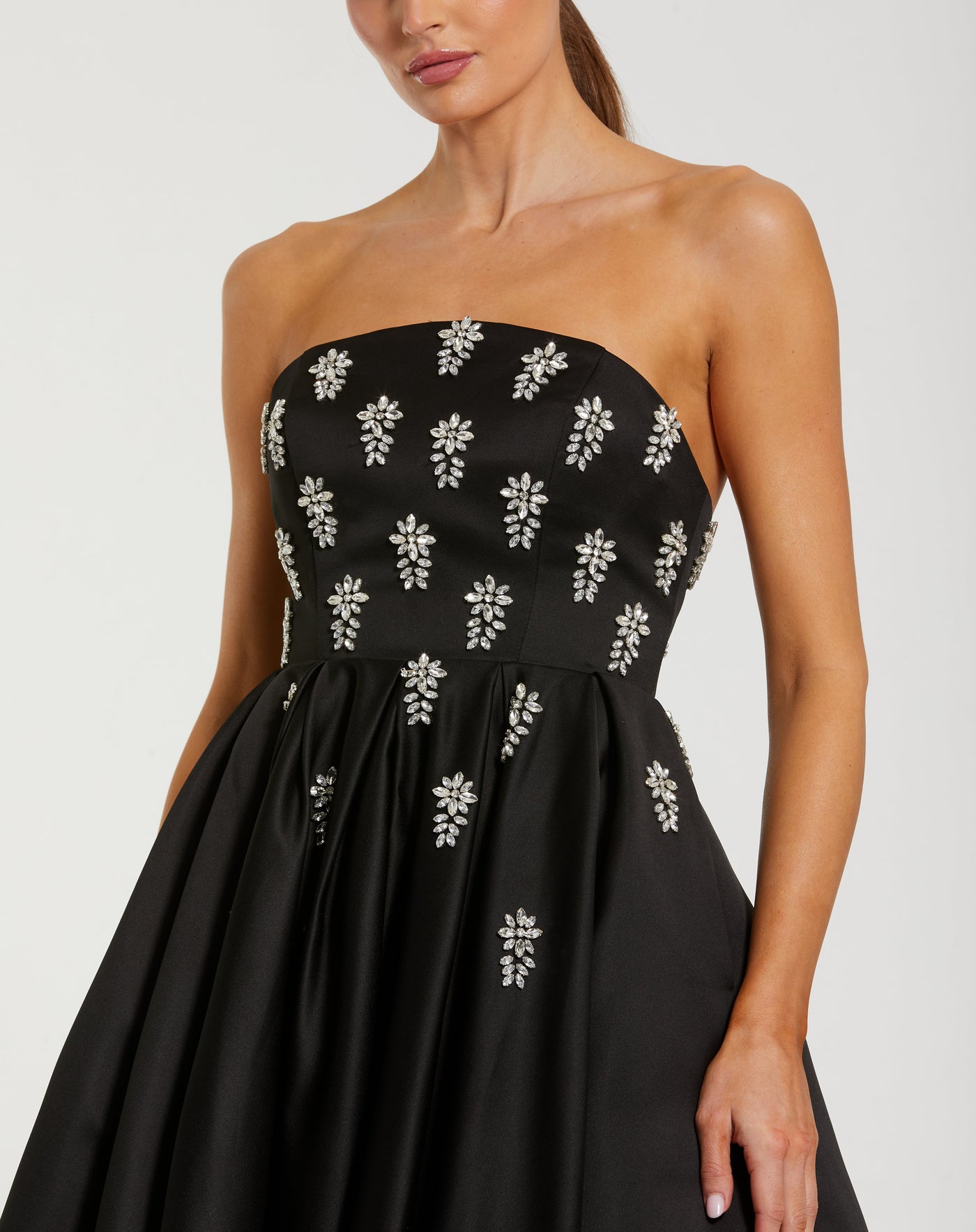 Ieena Duggal 56199 - Strapless Crystal Embellished A-Line Gown In Black