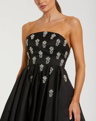 Ieena Duggal 56199 - Strapless Crystal Embellished A-Line Gown In Black
