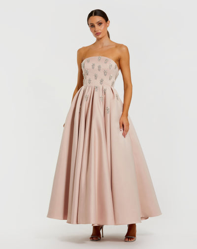 Ieena Duggal 56199 - Strapless Crystal Embellished A-Line Gown In Pink