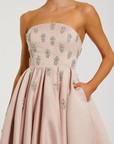 Ieena Duggal 56199 - Strapless Crystal Embellished A-Line Gown In Pink