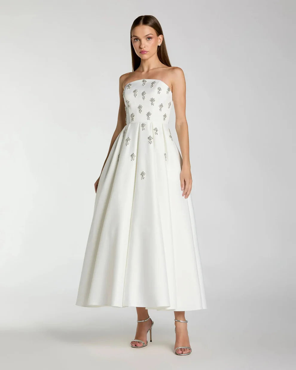 Ieena Duggal 56199 - Straight Neckline Pleated Satin Gown