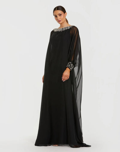 Mac Duggal 56203 - Bateau Neckline Chiffon Kaftan Gown In Black