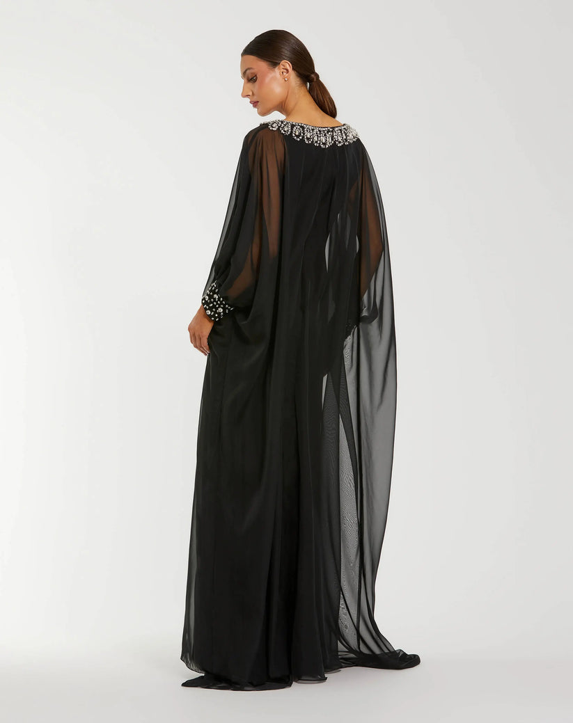Mac Duggal 56203 - Bateau Neckline Chiffon Kaftan Gown In Black