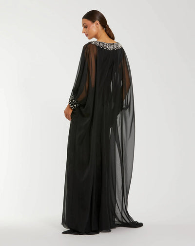 Mac Duggal 56203 - Bateau Neckline Chiffon Kaftan Gown In Black