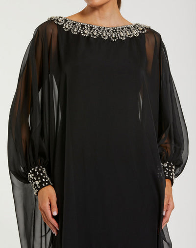 Mac Duggal 56203 - Bateau Neckline Chiffon Kaftan Gown In Black