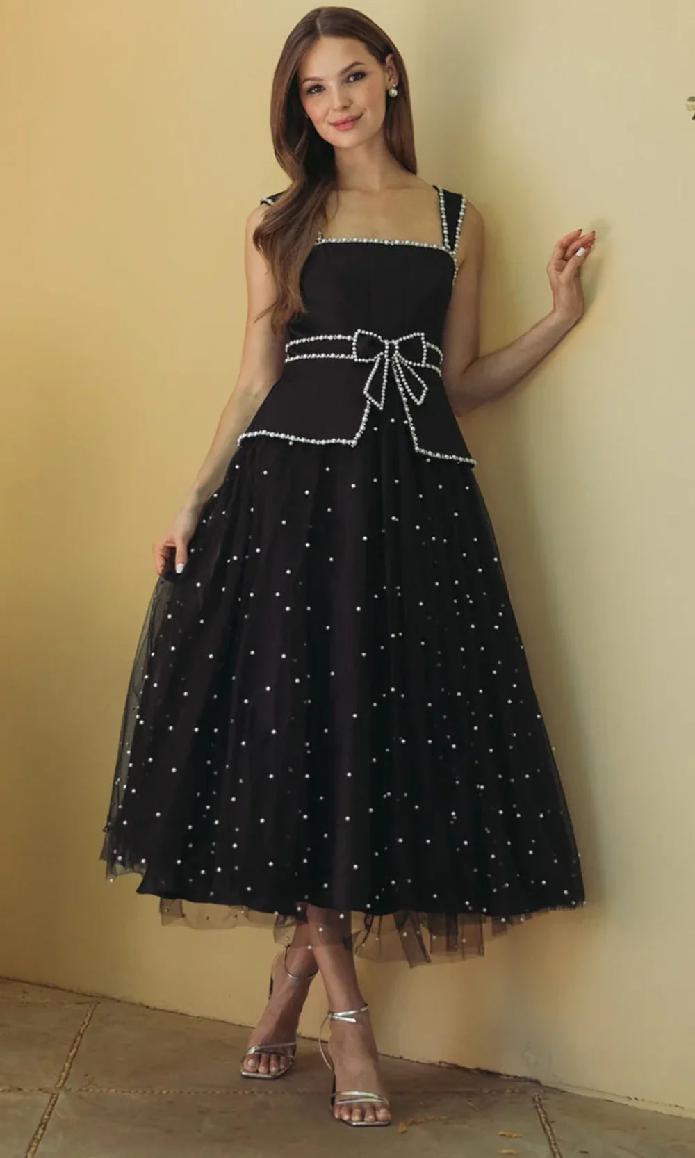 Ieena Duggal 56206 - Square Neck Pearl Embellished Dress Homecoming Dresses