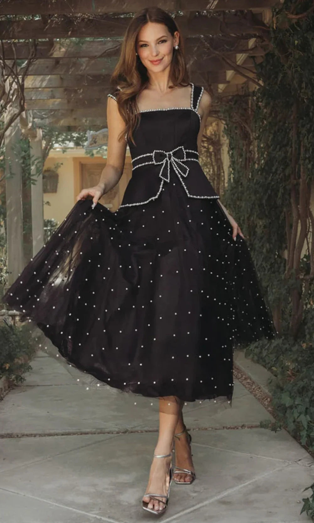 Ieena Duggal 56206 - Square Neck Pearl Embellished Dress Homecoming Dresses