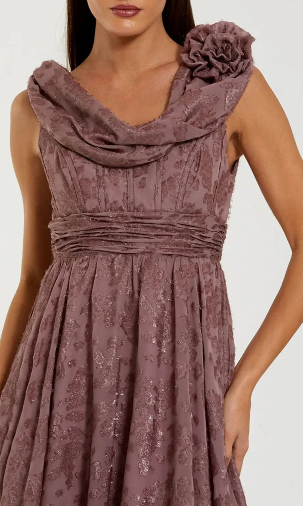 Ieena for Mac Duggal - Mauve Sleeveless Cowl Neck Chiffon Midi Dress - Mauve / US 8 Ieena for Mac Duggal - Mauve Sleeveless Cowl Neck Chiffon Midi Dress - Mauve / US 8