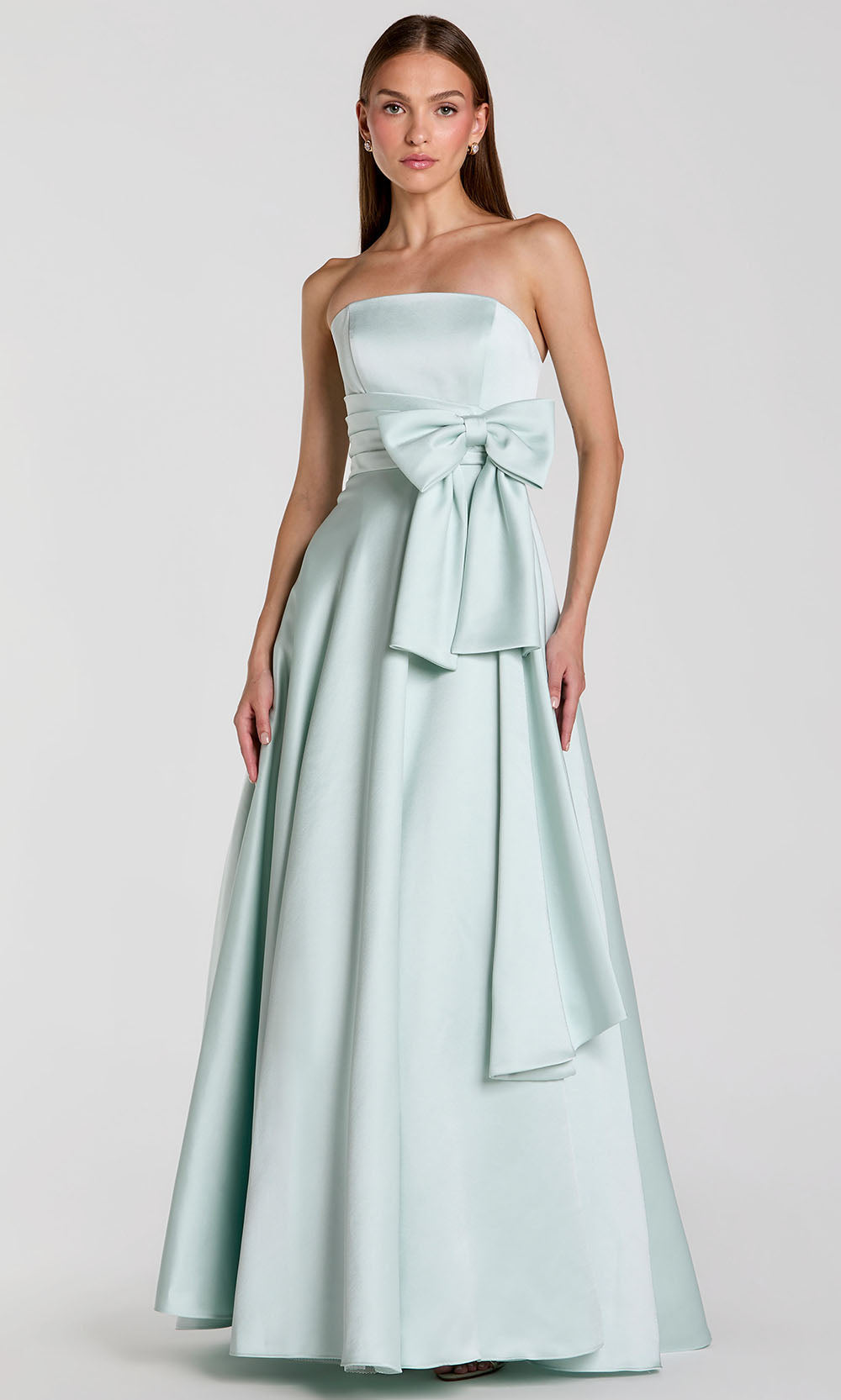 Mac Duggal 56318 - Pleated Waist Strapless Satin Gown Prom Dresses in Seafoam