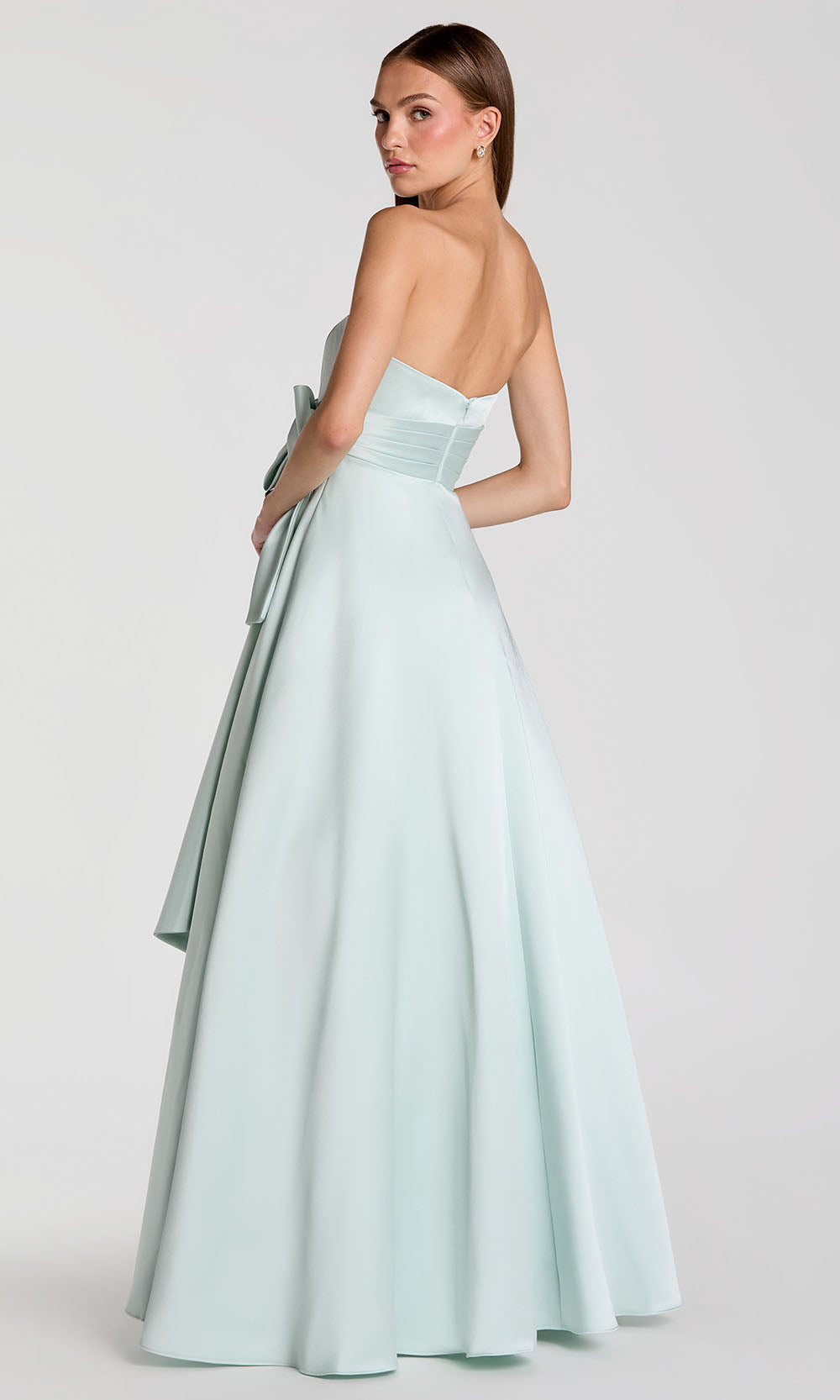 Mac Duggal 56318 - Pleated Waist Strapless Satin Gown Prom Dresses in Seafoam