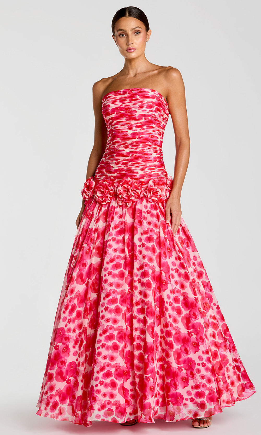 Ieena Duggal 56329 - Floral Print Drop Waist A-Line Gown Prom Dresses in Red and Multi