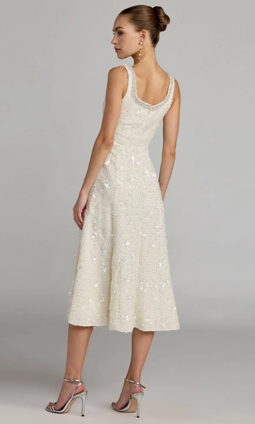 Ieena Duggal 56371 - Pearl Trim Sleeveless A-Line Midi Dress Holiday Dresses in White