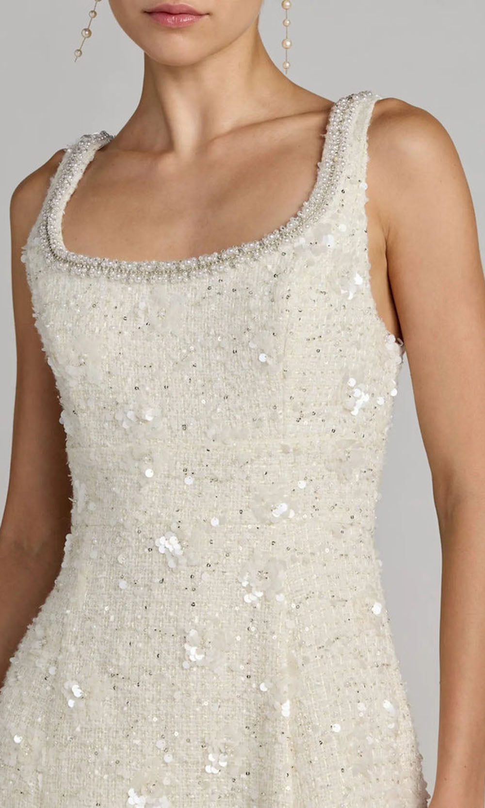 Ieena Duggal 56371 - Pearl Trim Sleeveless A-Line Midi Dress Holiday Dresses in White