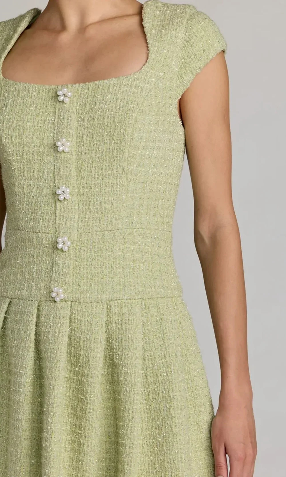 Mac Duggal 56373 - Pearl Button Textured Boucle Cocktail Dress In Green