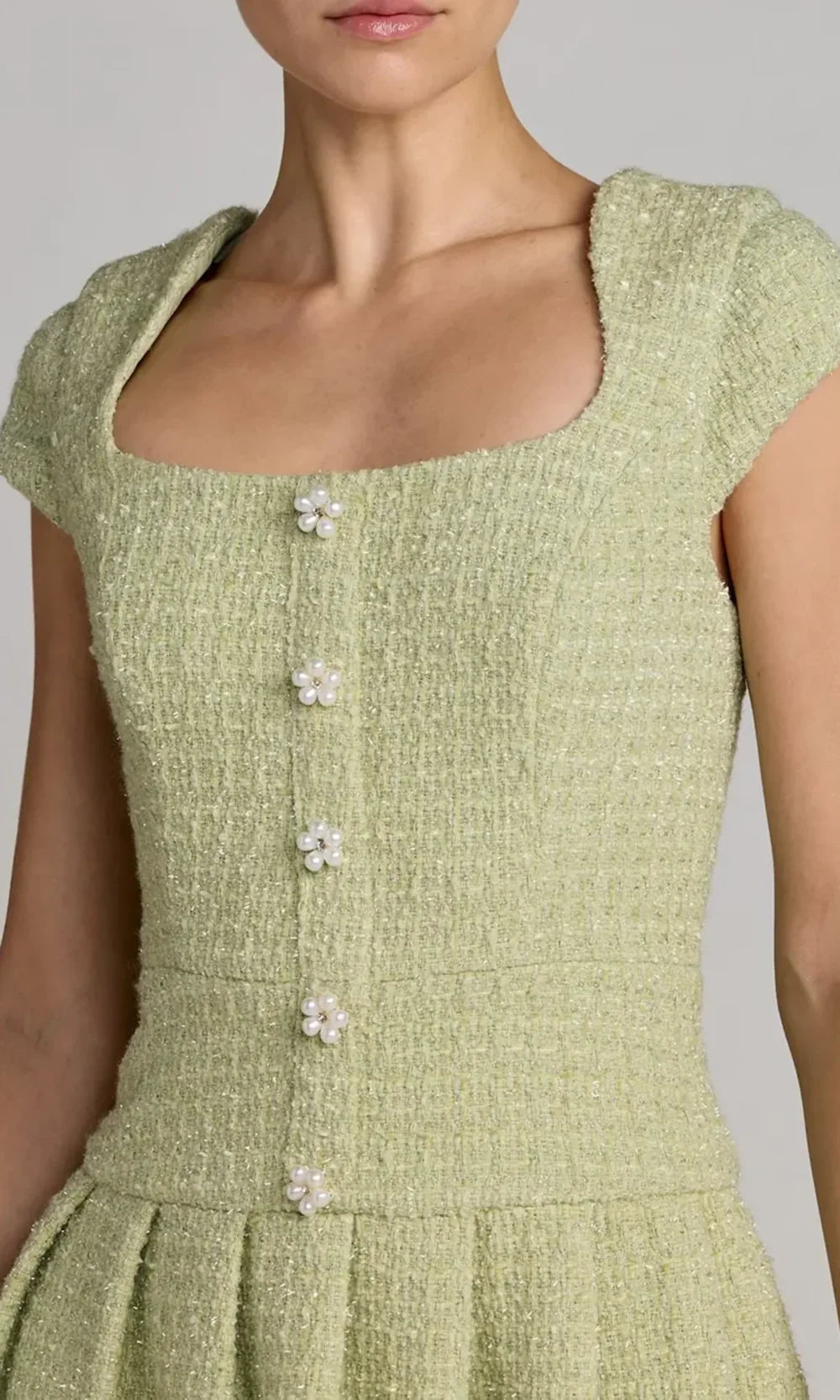 Mac Duggal 56373 - Pearl Button Textured Boucle Cocktail Dress In Green