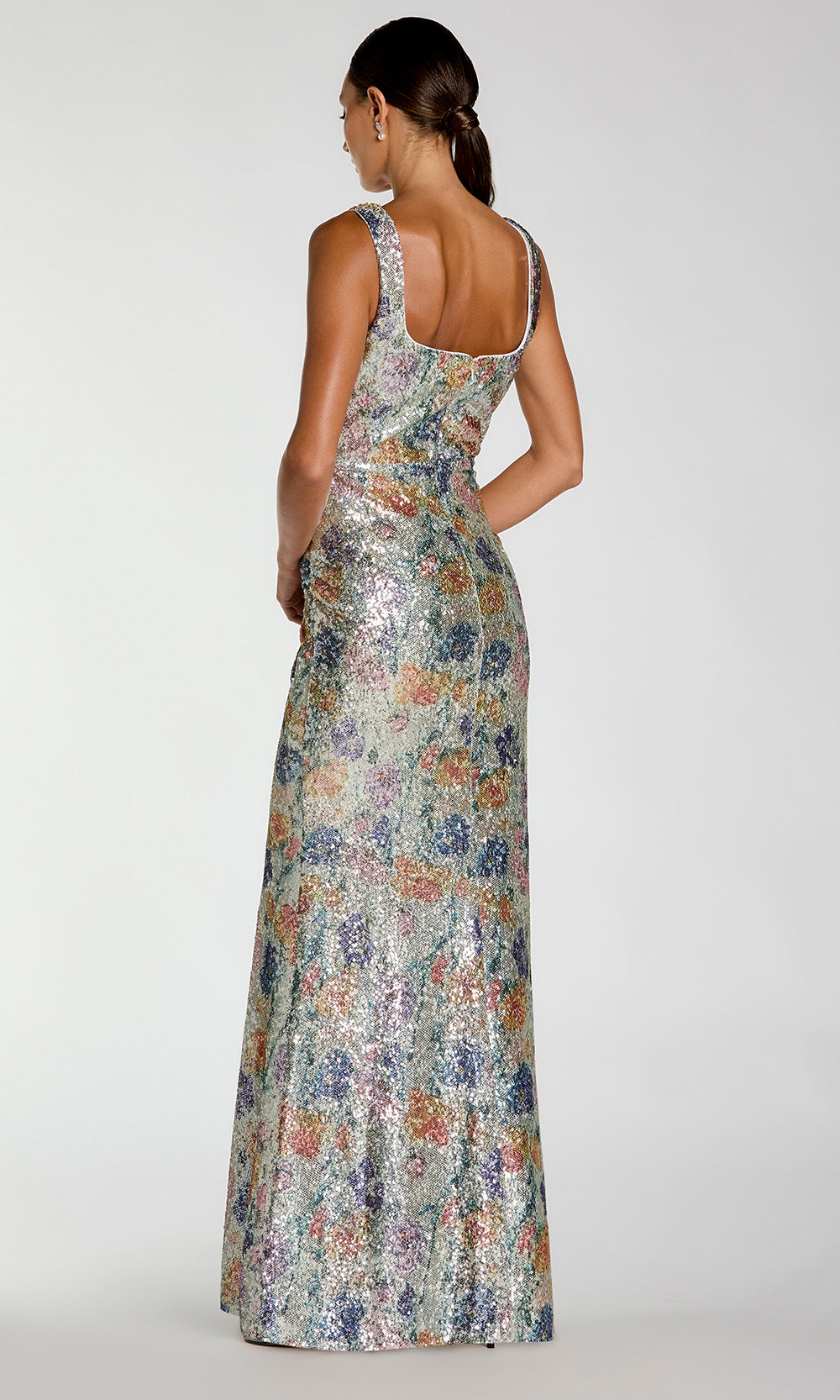 Mac Duggal 56388 - Floral Embellished Wide Strap Long Dress Formal Gowns in Silver and Multi