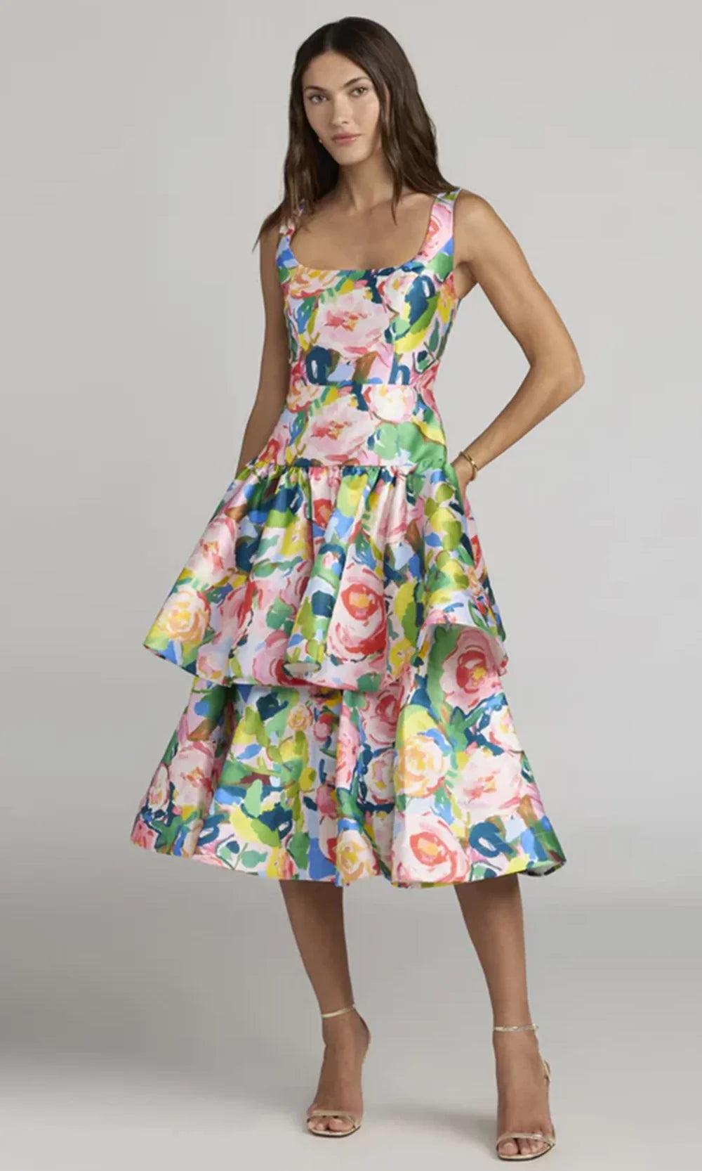 Ieena Duggal 56414 - Printed Mikado Tiered A-Line Dress Prom Dresses in Blue and Multi