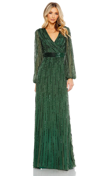 Mac Duggal 5718 - Bishop Sleeve Mesh Evening Dress Special Occasion Dresses 0 /Dark Green