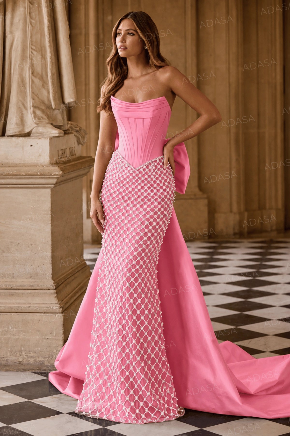 Sherri Hill 57671 - Beaded Pearl Skirt Strapless Long Gown