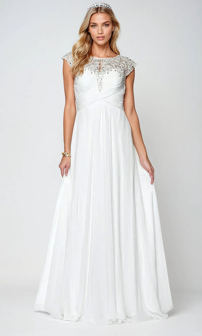 Juliet Dresses 585 - Ruched Bodice Jewel Neckline Gown Formal Gowns