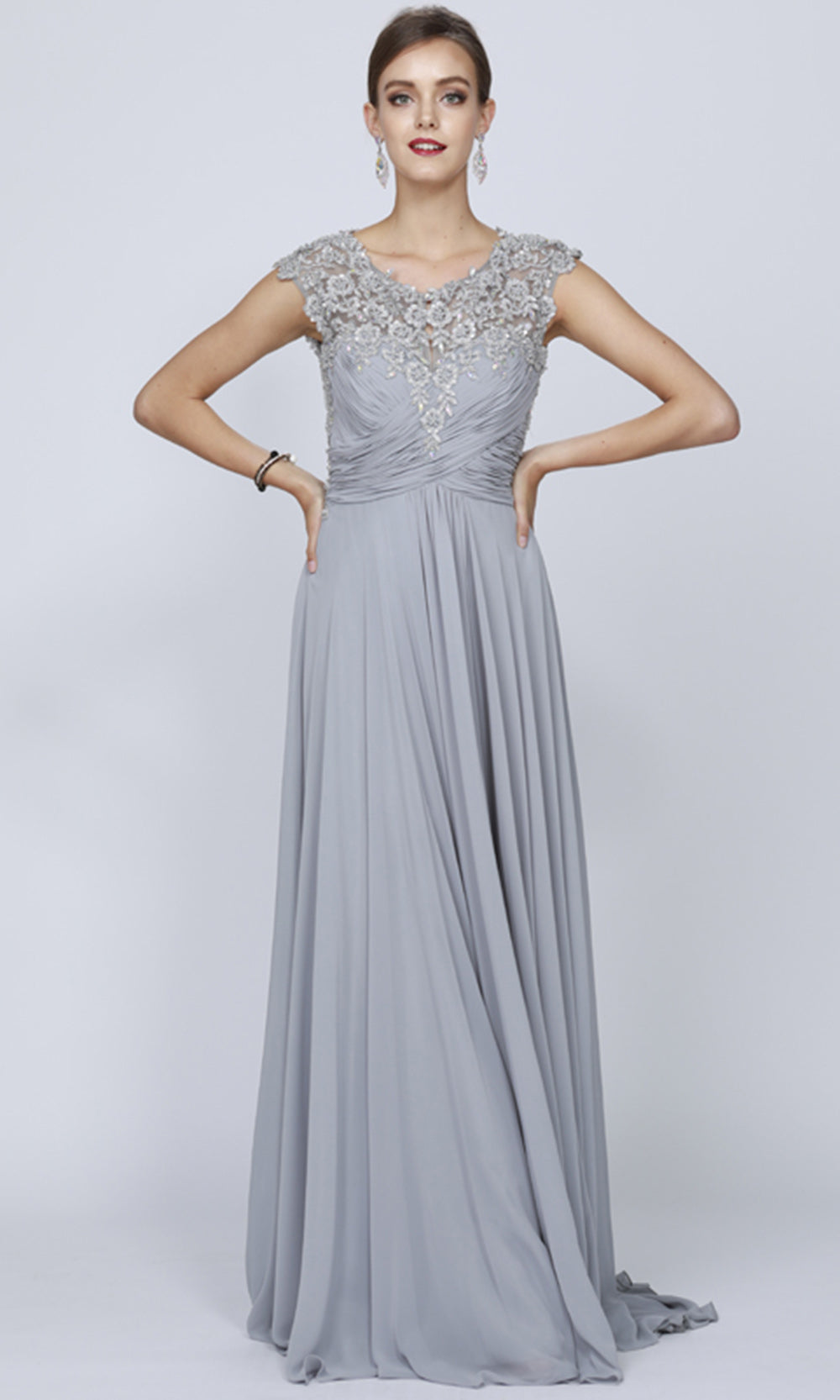 Juliet Dresses 585 - Ruched Bodice Jewel Neckline Gown Formal Gowns